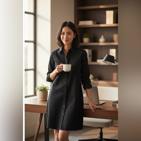 Theory Black Marion Kenly Shirt Dress - Picture 2 of 11